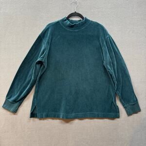 Pact Organic Pure Velour Mock Neck Long Sleeve Top Womens L Green Cotton Cozy